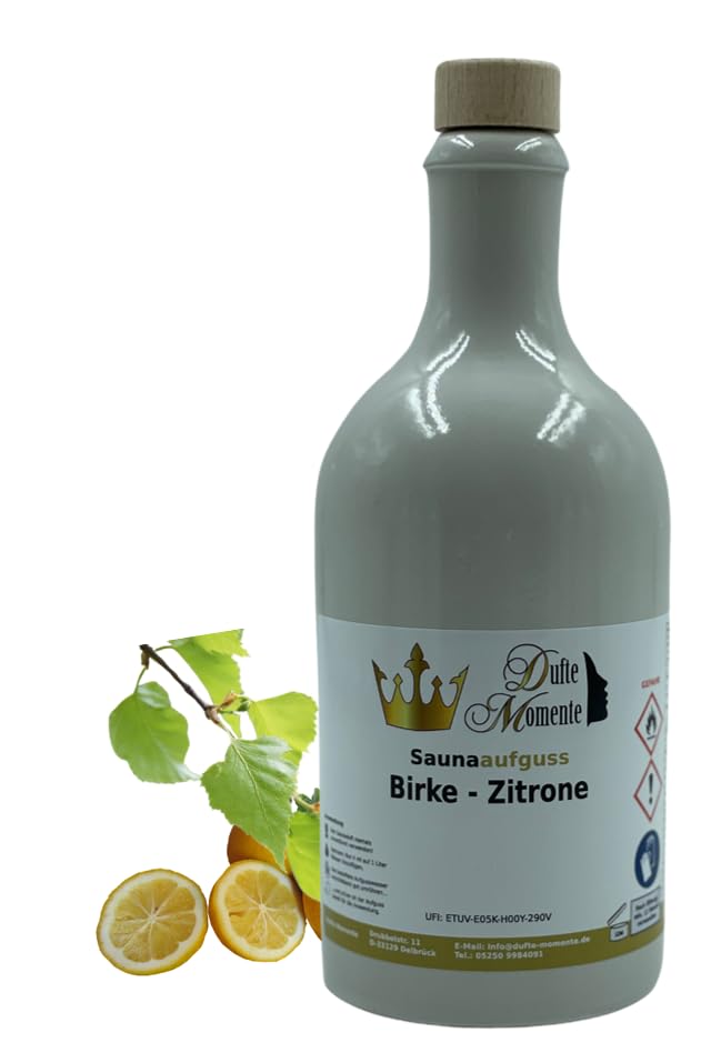 Dufte Momente | Saunaduft Birke-Zitrone - 500ml in weisser Steinzeugflasche mit Korkmündung | naturr