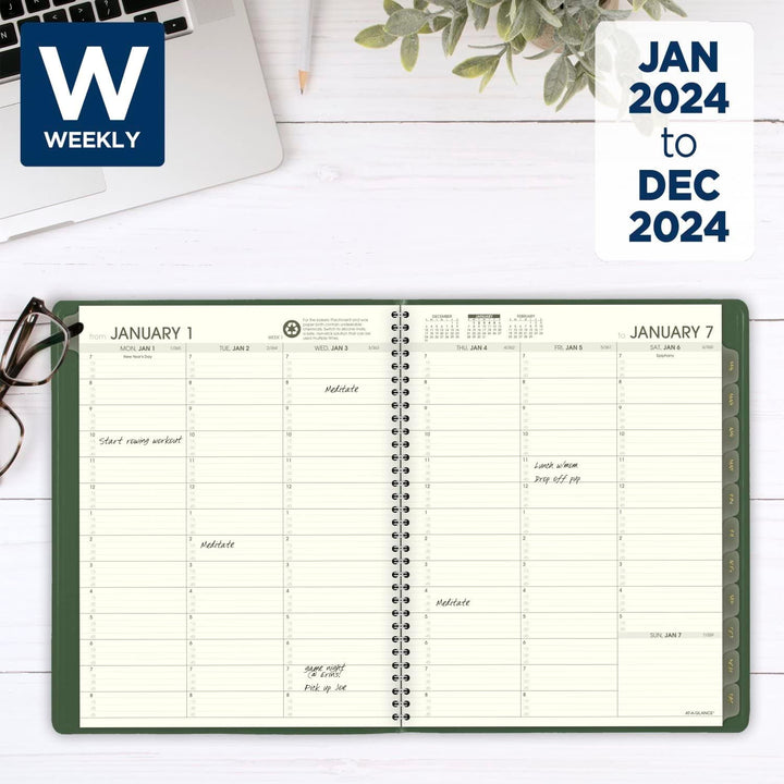 AT-A-GLANCE 2024 Wochen- und Monatsplaner, Viertelstündliches Terminkalender, 21,6 x 27,9 cm, gross,