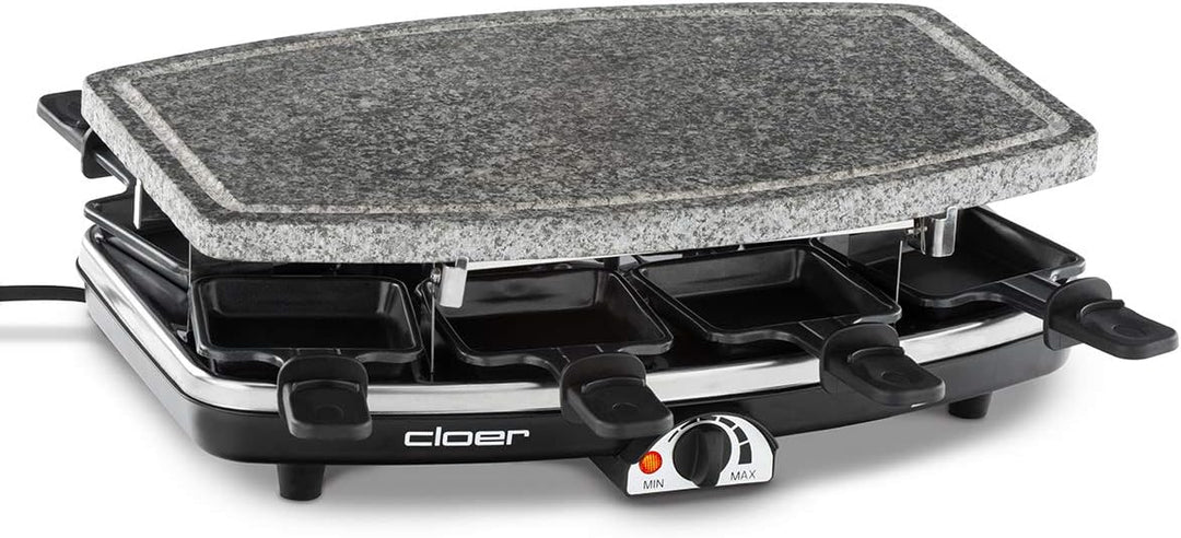 Cloer 6430 Raclette-Grill mit Naturstein, (1200 Watt, 8 Pfännchen antihaftbeschichtet mit wärmeisoli