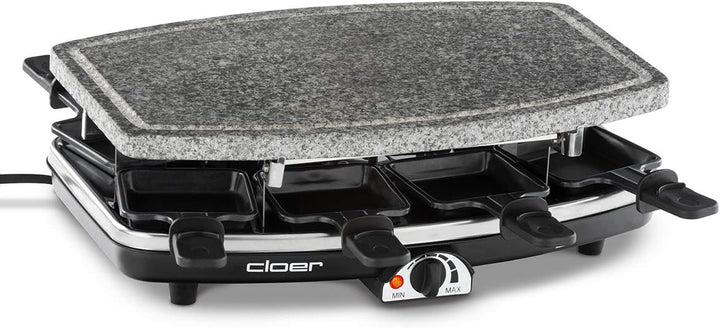 Cloer 6430 Raclette-Grill mit Naturstein, (1200 Watt, 8 Pfännchen antihaftbeschichtet mit wärmeisoli
