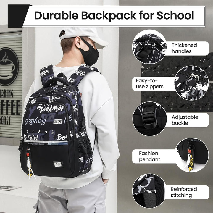 Amythe Schulrucksack Jungen Rucksack Teenager – Wasserdichter Lässiger Daypack Gross Schulranzen, Mi