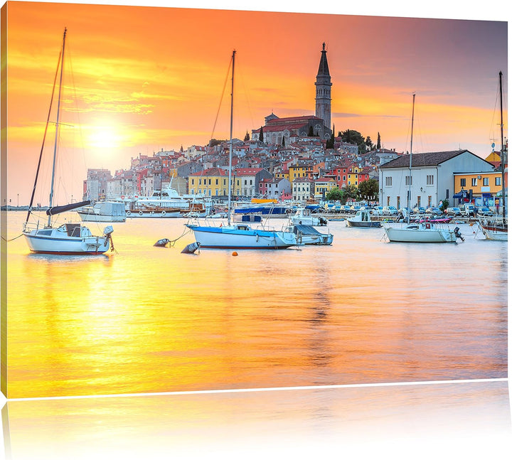 Pixxprint Kroatische Hafenstadt / 100x70cm Leinwandbild bespannt auf Holzrahmen/Wandbild Kunstdruck