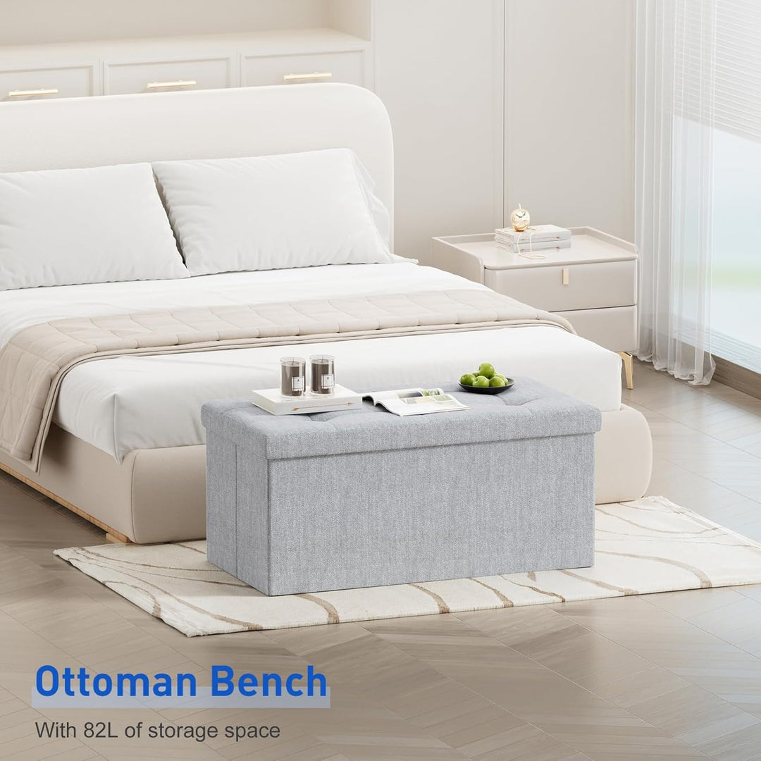 BRIAN & DANY Faltbarer sitzhocker Leinen Sitzbank mit Stauraum, Grau, 76 x 38 x 38cm, Grau