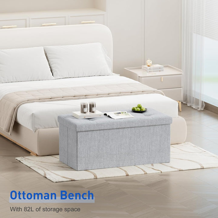 BRIAN & DANY Faltbarer sitzhocker Leinen Sitzbank mit Stauraum, Grau, 76 x 38 x 38cm, Grau