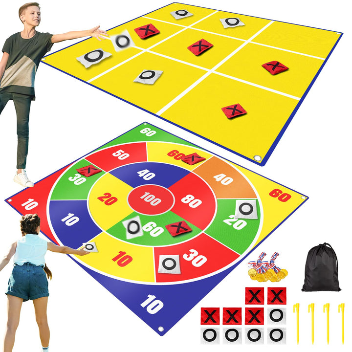 2-in-1 Riesen-Oster-Sitzsack-Wurf & grosser Tic Tac Toe Outdoor-Spiele für Kinder und Erwachsene, 1,