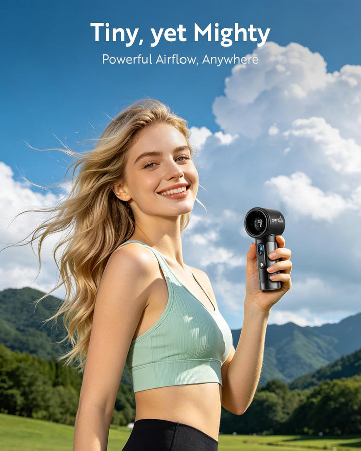 Handventilator Tragbar, Leistungsstarker Mini Ventilator, 5000mAh Akku bis zu 18 Std. Laufzeit, Tasc