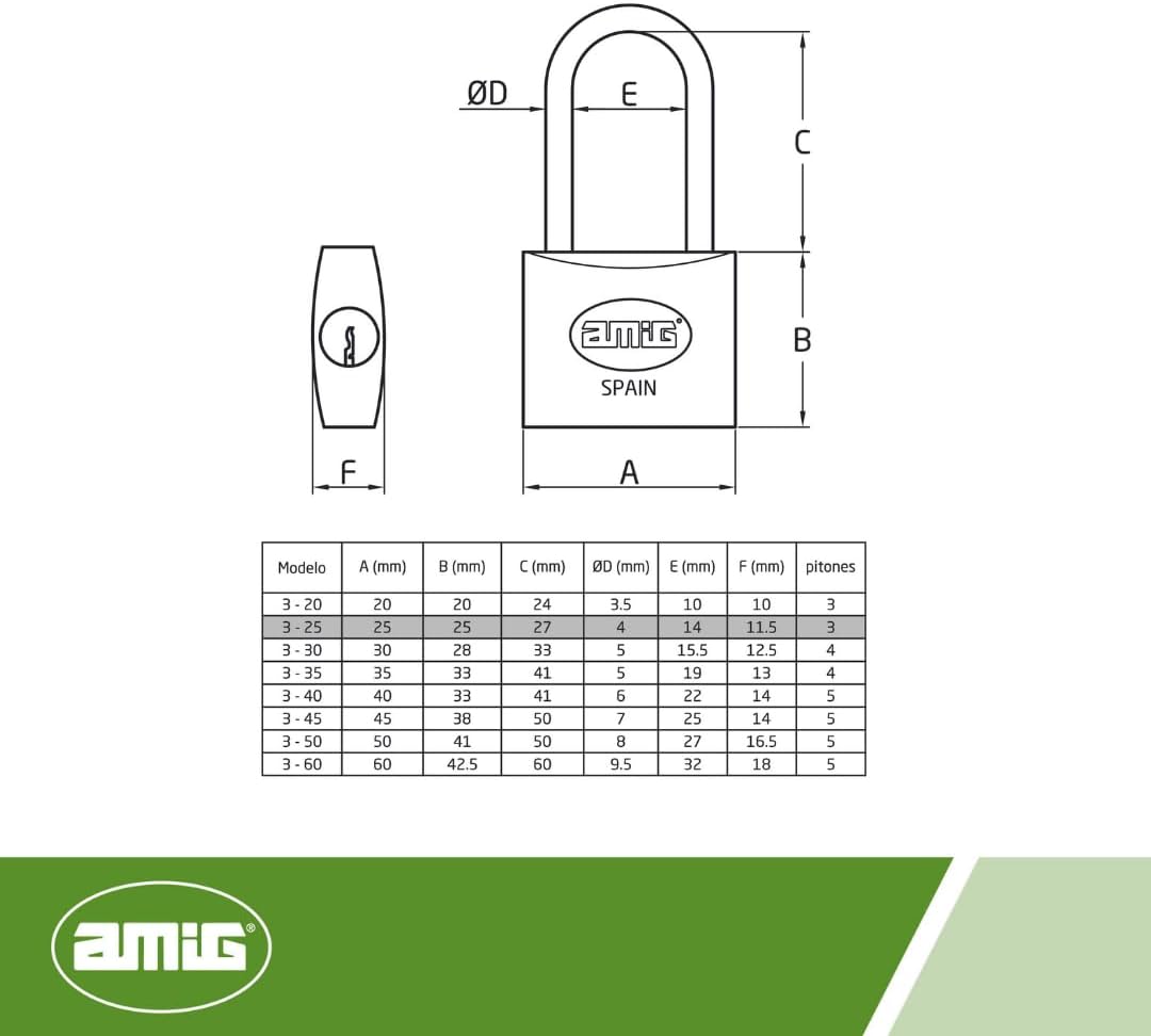 Amig - 1296 Langbogenschloss mit gleichem Schlüssel Modell 30 | Messing und Stahlbügel | Breite: 50