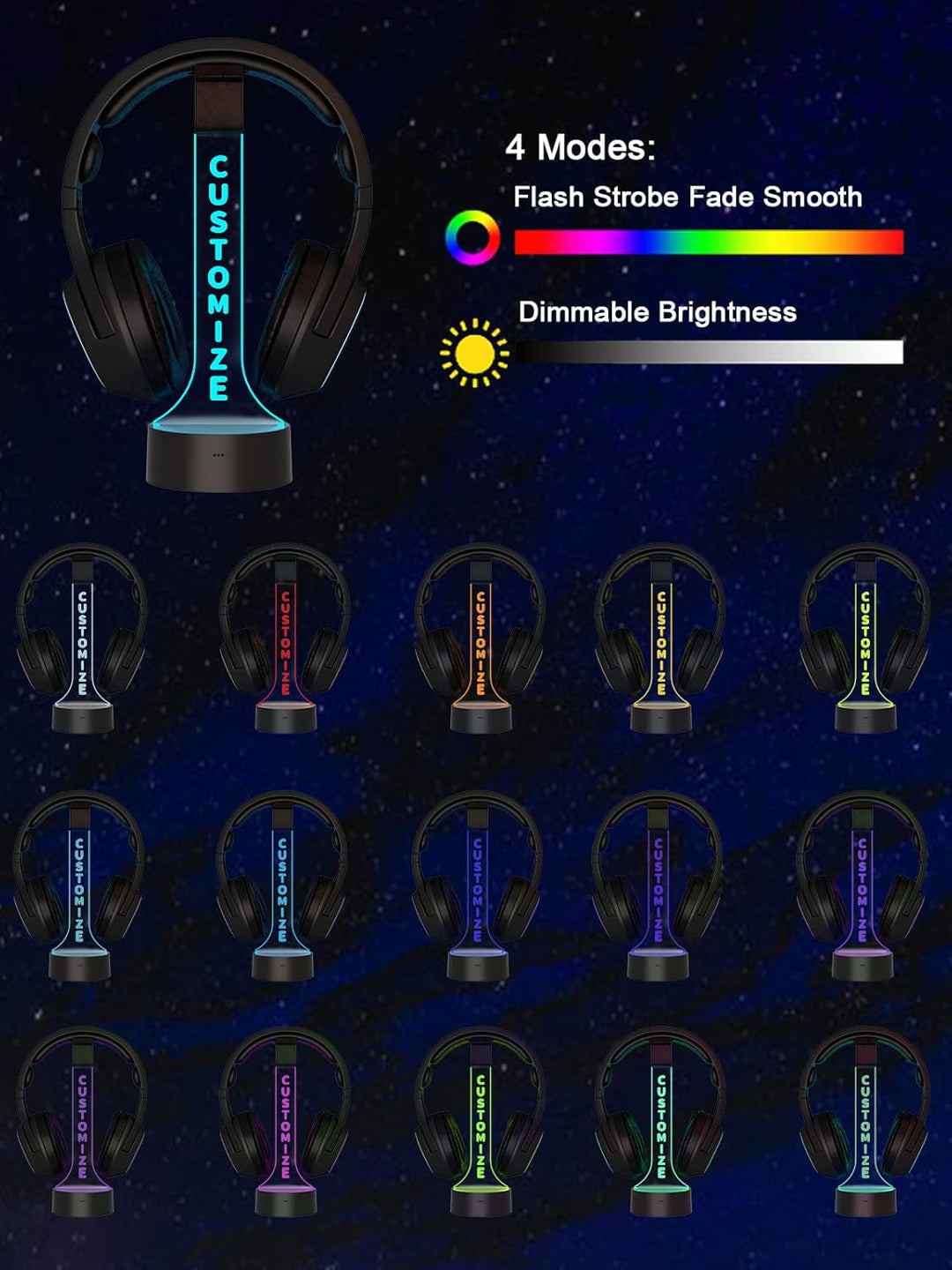 YuanDian personalisierte Licht bis Kopfhörer Stand für Schreibtisch, Gaming-Headset-Halter RGB mit 1