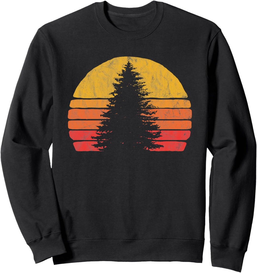 Solitary Pine Tree Sun - Vintage Retro Outdoor Graphic Sweatshirt