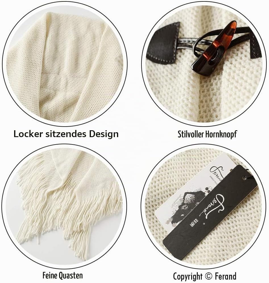 Ferand Damen Poncho Locker sitzender Cape Schal mit offener Vorderseite für Herbst und Winter Beige,