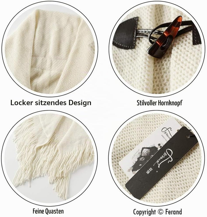 Ferand Damen Poncho Locker sitzender Cape Schal mit offener Vorderseite für Herbst und Winter Beige,