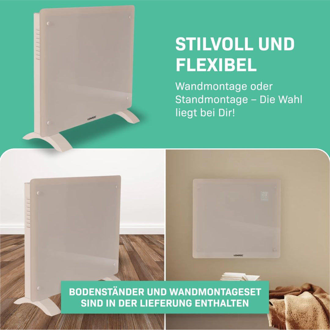 VONROC Elektroheizung energiesparend 1000W - Konvektor Heizung [12qm Räume] - Mobile Elektrische Hei