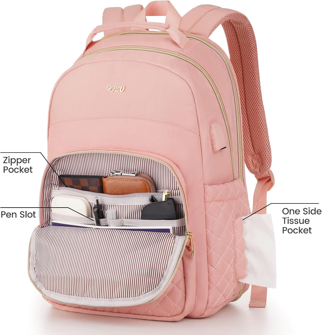 RJEU Schulrucksack Mädchen Teenager,Schule Rucksack Damen mit 15,6 Zoll Laptopfach für Student Uni S