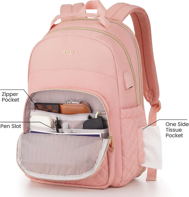 RJEU Schulrucksack Mädchen Teenager,Schule Rucksack Damen mit 15,6 Zoll Laptopfach für Student Uni S