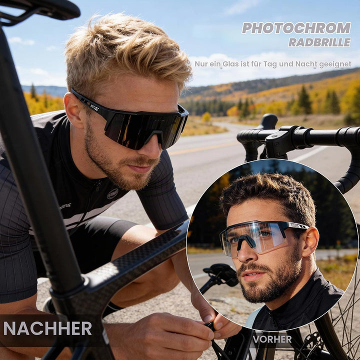KAPVOE Photochromatische Selbsttönend Fahrradbrille TR90 Rahmen für Herren Damen Jungen Mädchen Klar