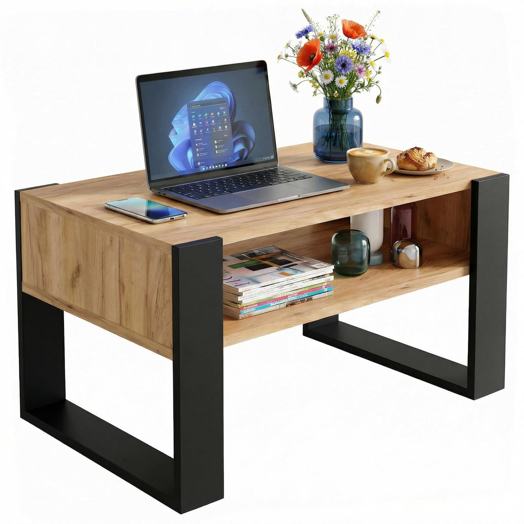 Couchtisch 92×53.6 cm – Wohnzimmertisch aus Holzwerkstoff, Stabiler & moderner Kaffeetisch mit zusät