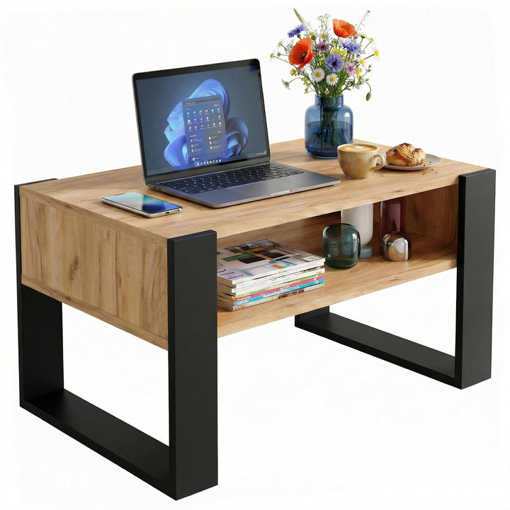 Couchtisch 92×53.6 cm – Wohnzimmertisch aus Holzwerkstoff, Stabiler & moderner Kaffeetisch mit zusät