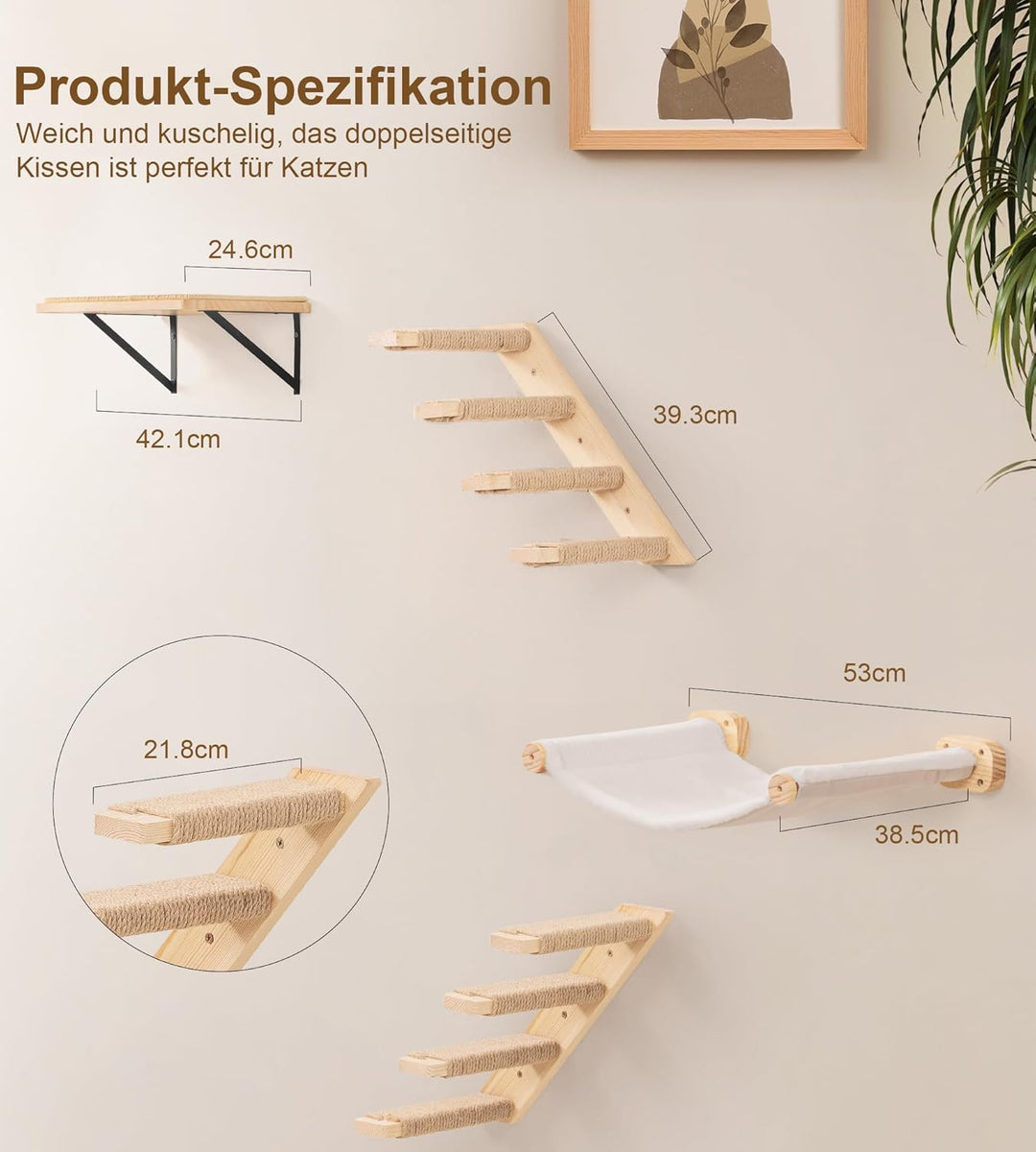 4-Teilig Kletterwand Katzen, Wandmontiertes Katzenhängematte, Katzen Kletterwand Set, Katzenbett zum