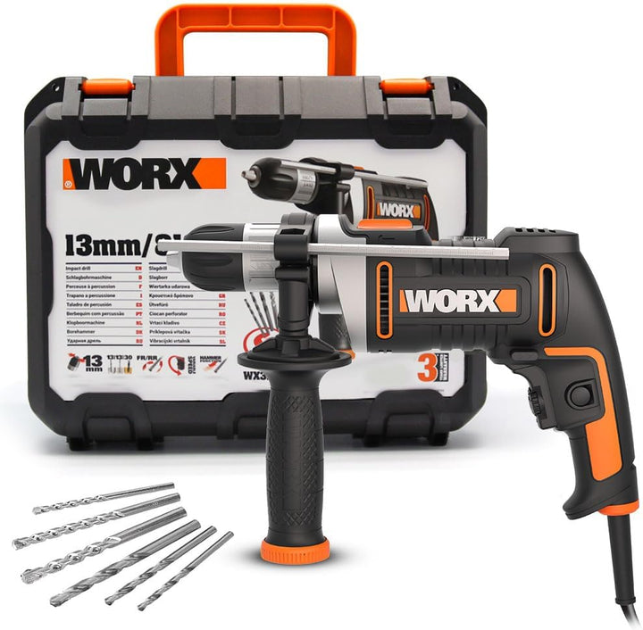 WORX WX328 Schlagbohrmaschine 800W - exaktes Bohren in Holz, Beton & Stahl - einfacher Werkzeugwechs