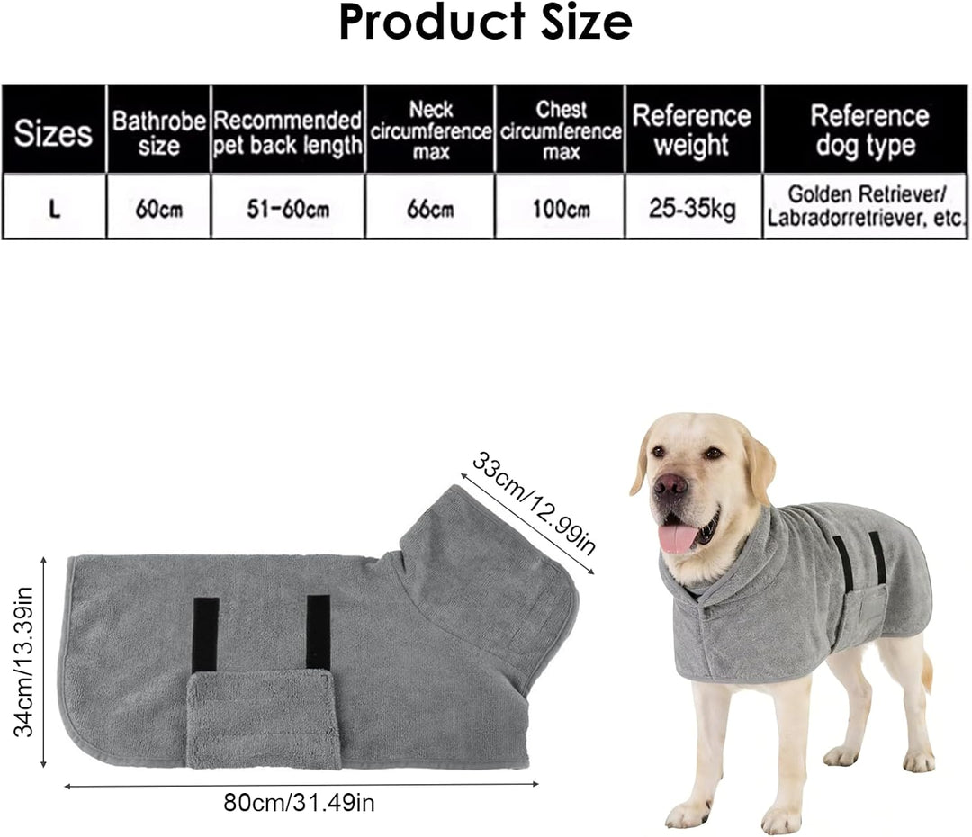 Bademantel für Hunde aus Mikrofaser, super saugfähig, schnell trocknend, für grosse Hunde mit Klettv