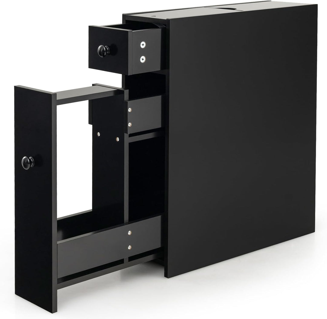 COSTWAY Nischenregal mit Schubladen, schmaler Nischenschrank aus Holz, Badschrank, Badregal, Seitens