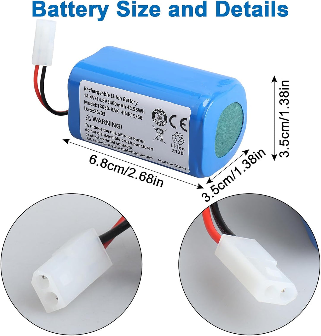 14,4V 3400mAh Lithium-Ionen-Akku Kompatibel mit Rowenta Explorer 60, 20, 40, 50, 45 Saugroboter