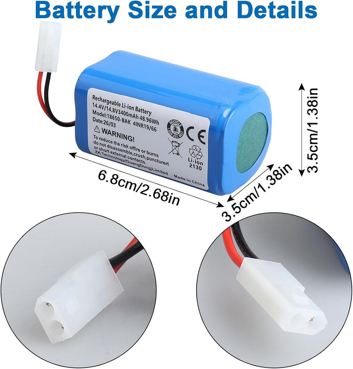 14,4V 3400mAh Lithium-Ionen-Akku Kompatibel mit Rowenta Explorer 60, 20, 40, 50, 45 Saugroboter