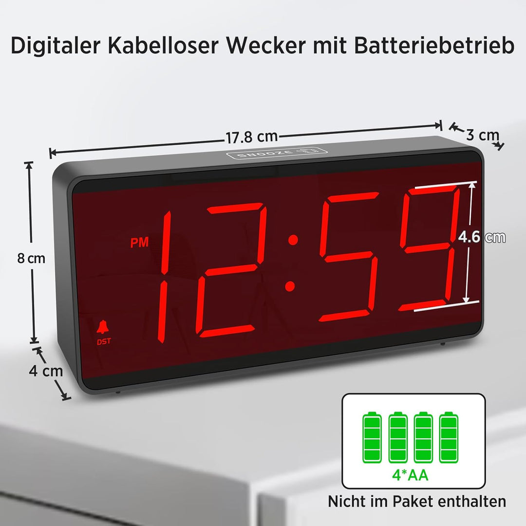 Eachui Wecker digital Batteriebetrieben mit grossen Zahlen, Digitaler Wecker mit LED Display, regelb