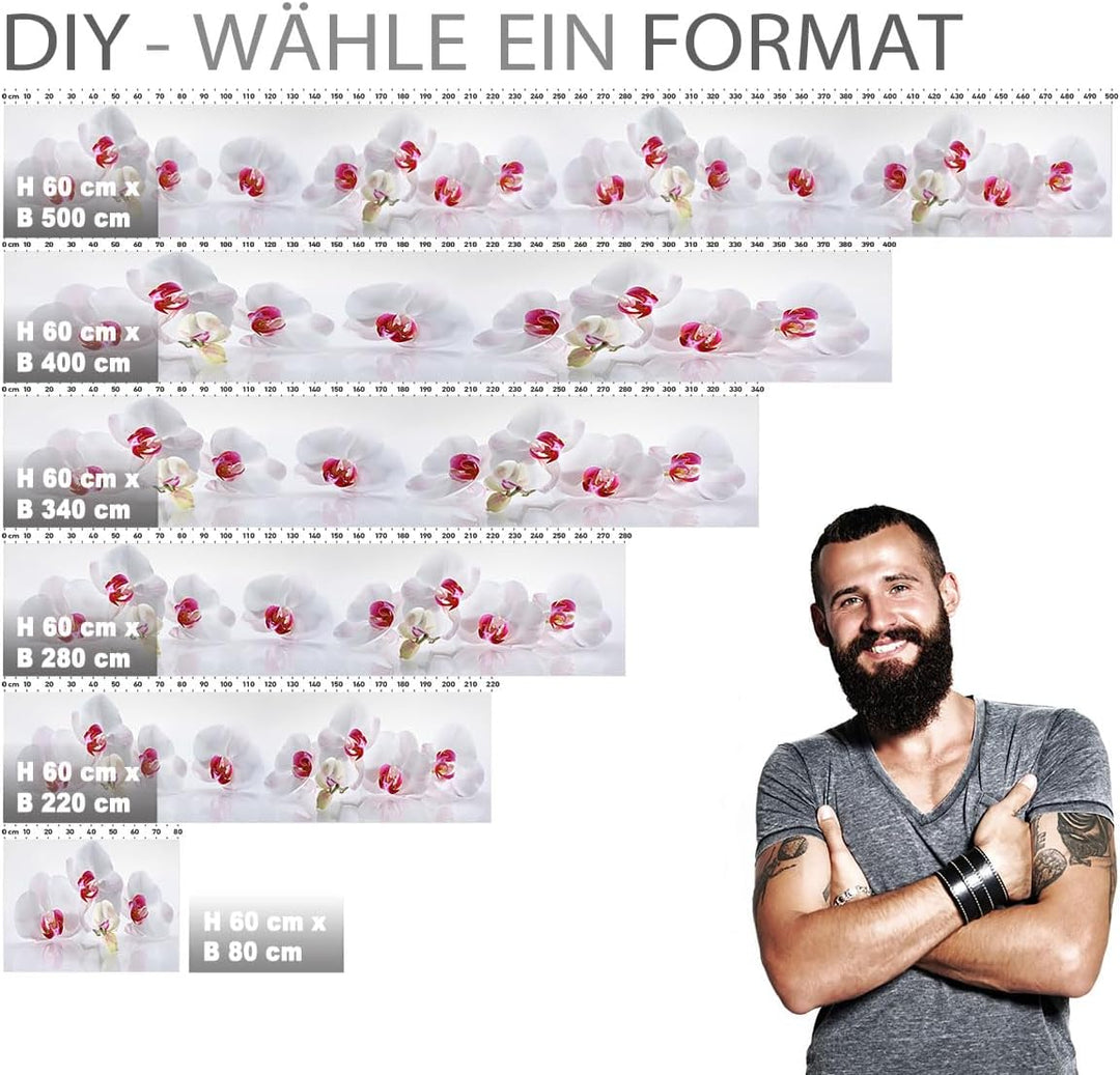 StickerProfis Küchenrückwand selbstklebend Glasoptik - ORCHIDEEN Ensemble - 1.8mm, Versteift, alle U