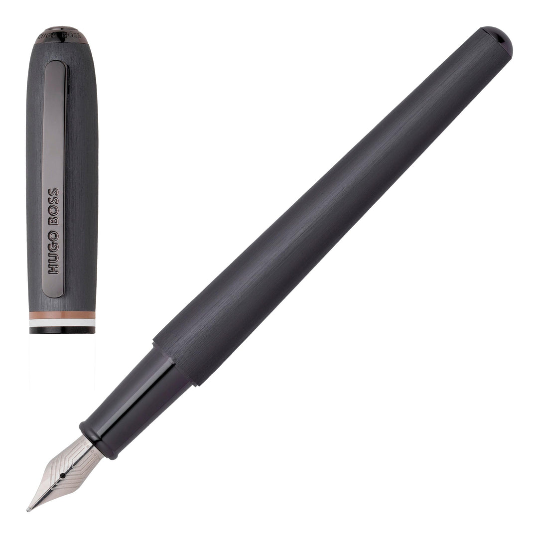 Hugo Boss Contour Iconic Füllfederhalter aus Messing und Aluminium in der Farbe Schwarz, Länge: 13,6