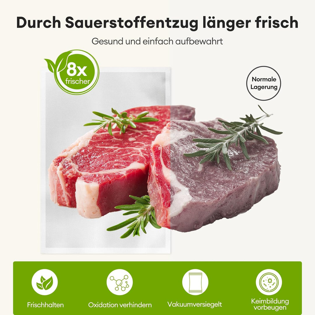 Vakuumierer mit Zuschneiden von Vakuumbeuteln, Vakuumiergerät mit Vakuumierbeuteln, Elektrischer Vak