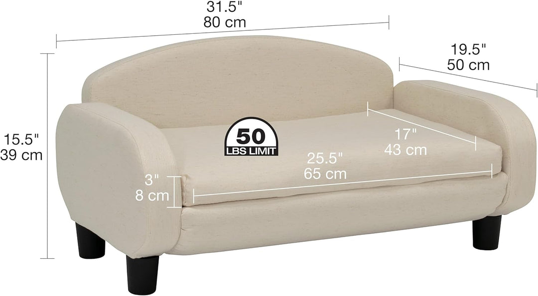 Paws &amp; Purrs Modernes Haustier-Sofa, 80 cm breit, niedrige Rückenlehne, mit abnehmbarem Matratzenbez