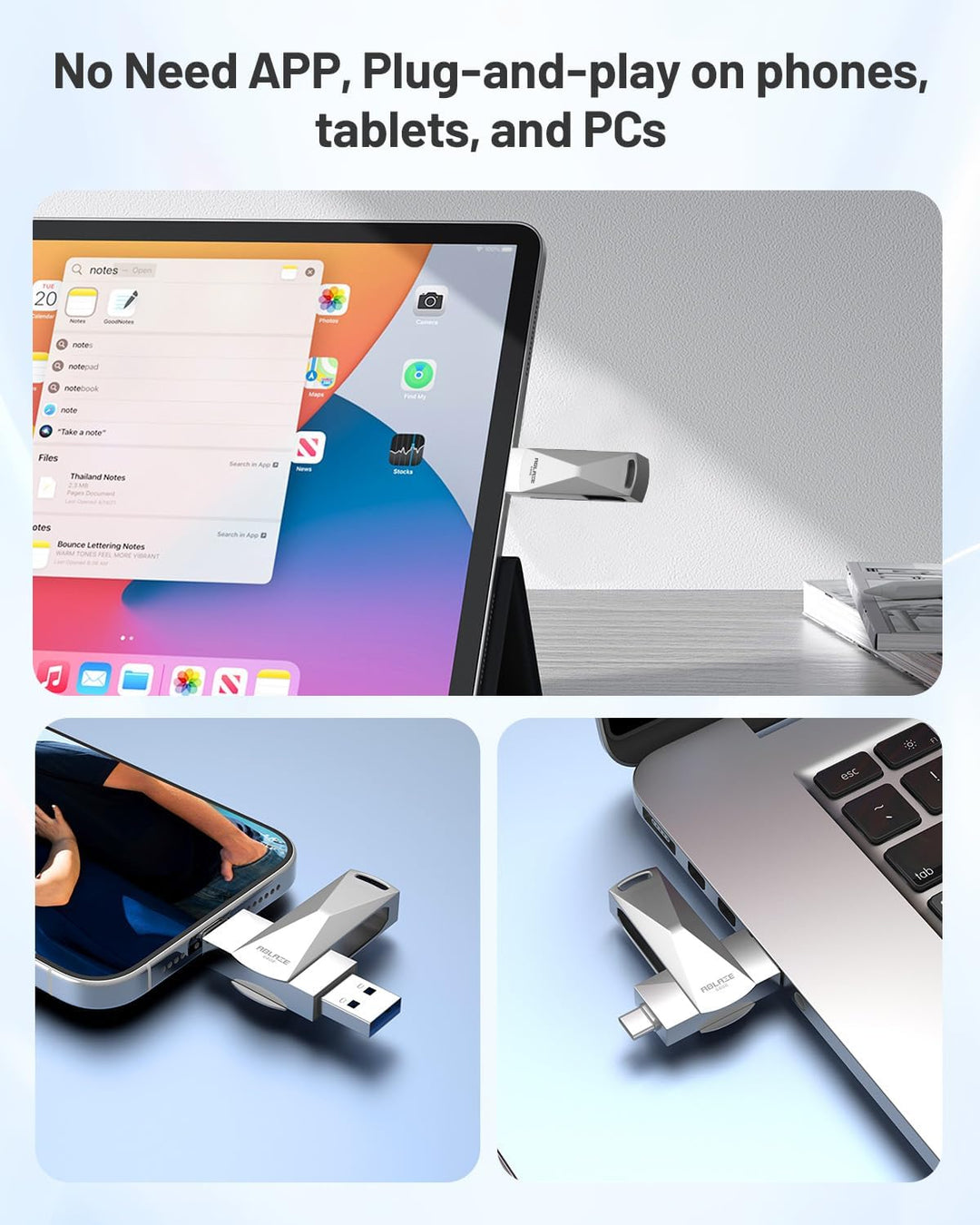 ABLAZE 64 GB USB C Stick, Dual USB 3.0 + Typ C, kompatibel mit iPhone 16/15, Android-Smartphones, Co