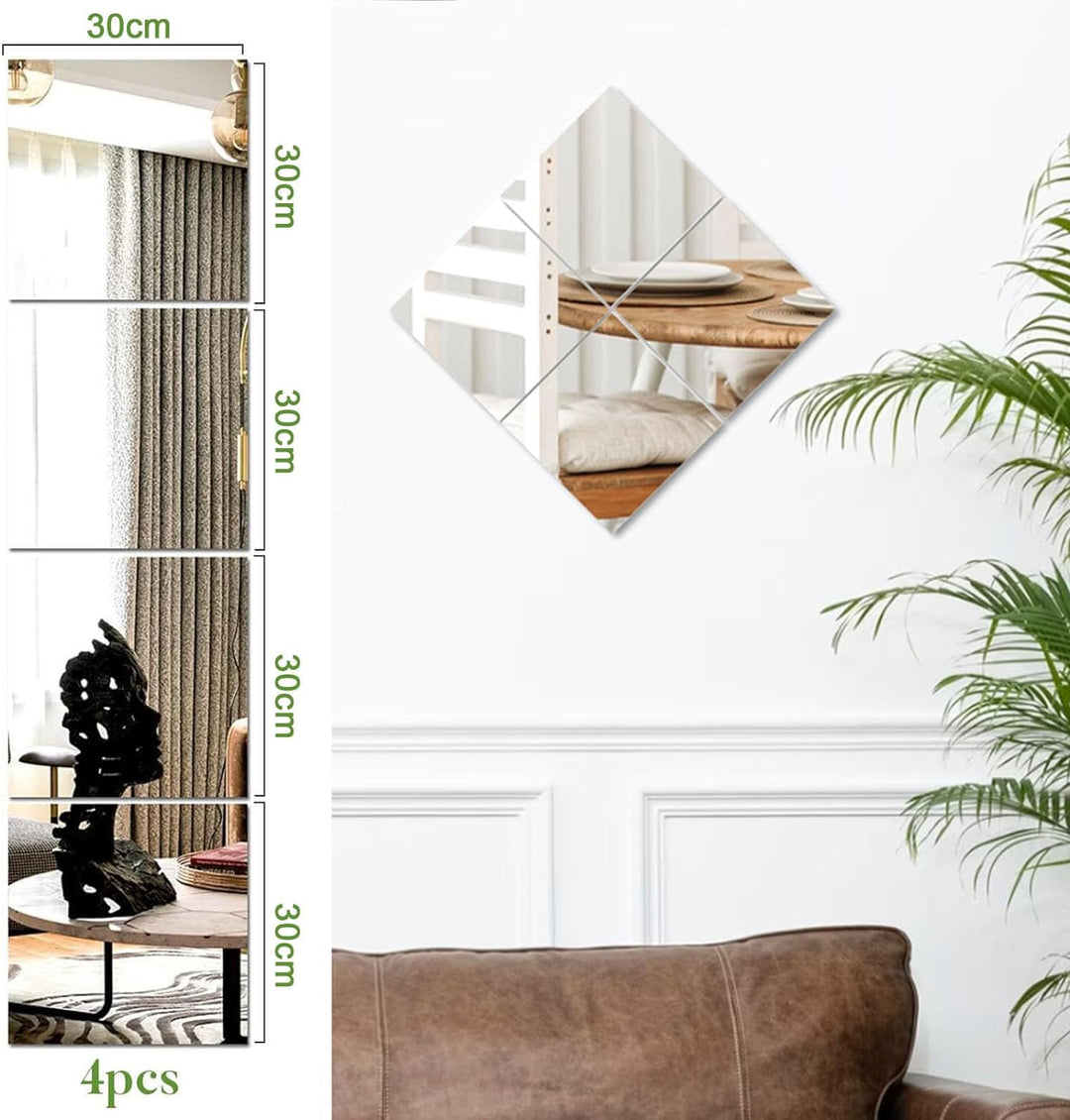 JMITHA Selbstklebende Fliesenspiegel Wandspiegel Spiegelfliesen Selbstklebend HD Glas Spiegel Wandau