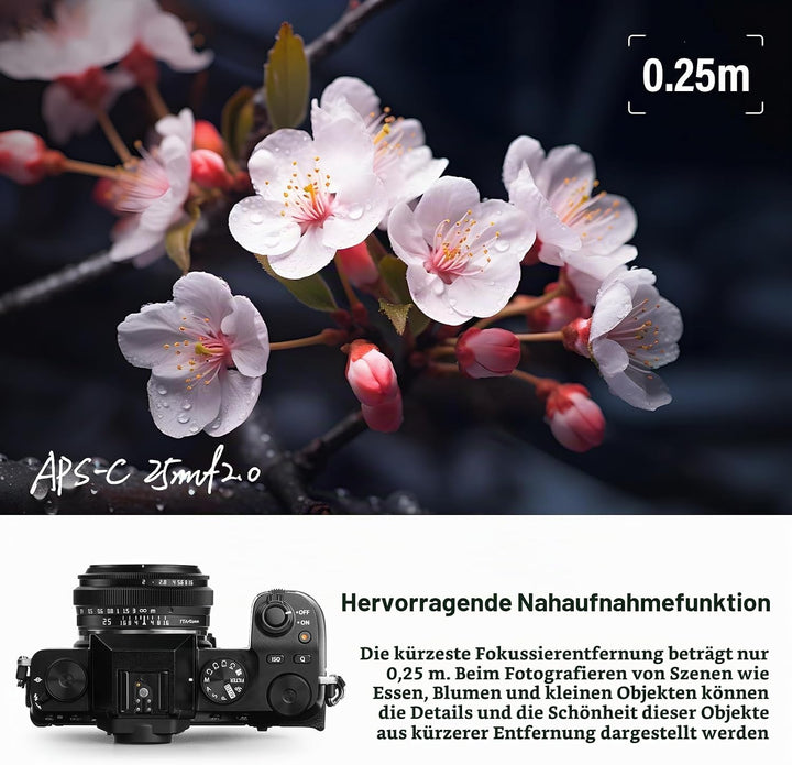 TTARTISAN 25mm F2 Kameraobjektiv Camera Lens für Fuji X-Mount APS-C Manuelles Tragbares Pancake-Obje