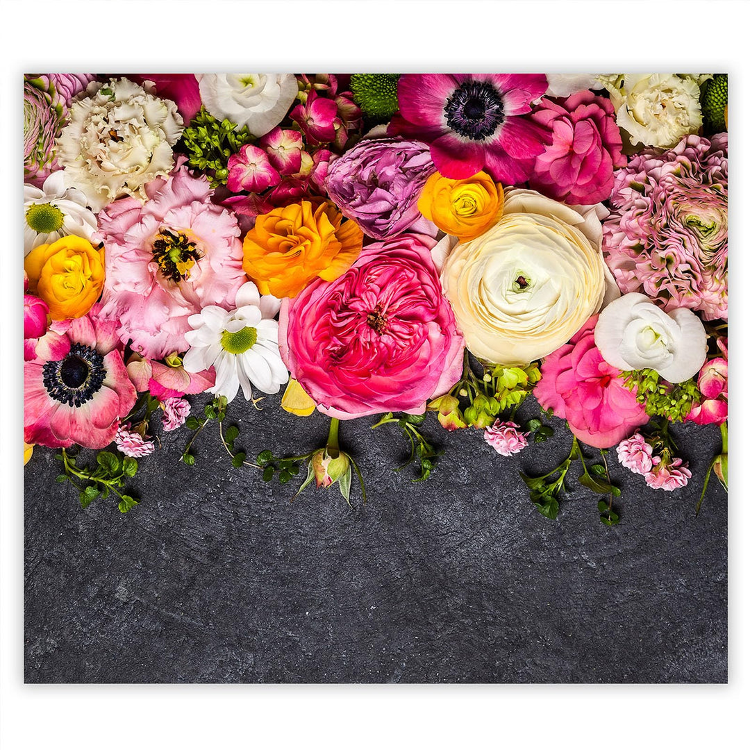 SmartDecoration Herdabdeckplatte Ceranfeldabdeckung aus Glas 60x52 cm Einteilig Motiv "Blumen" Rosa