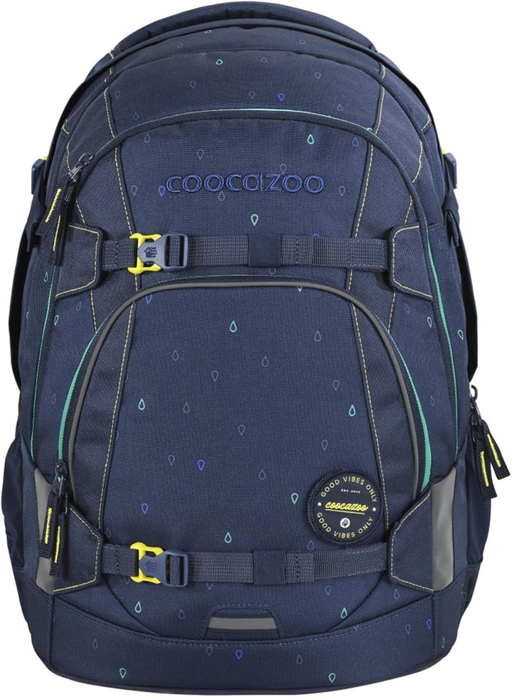 coocazoo Schulrucksack-Set Mate „Happy Raindrops“ 3-teilig, blau, ergonomischer 30L Tornister, mit B