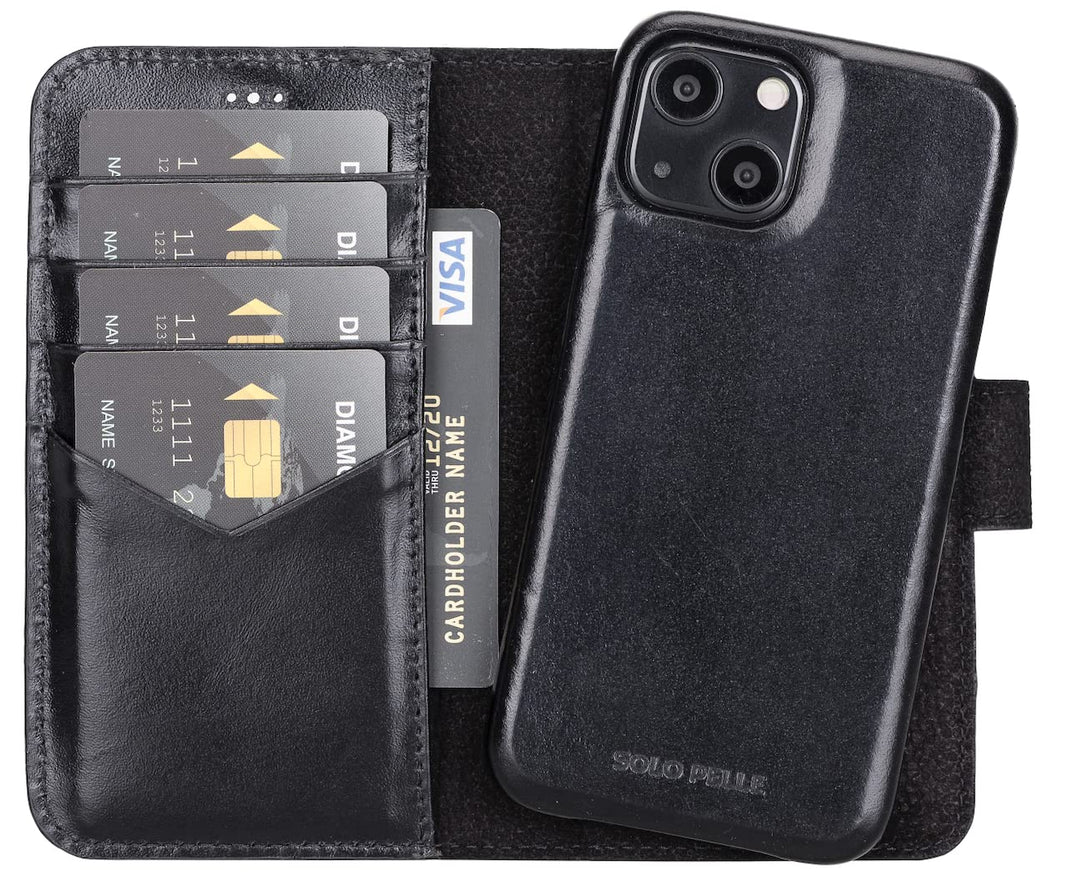 Solo Pelle Lederhülle kompatibel für iPhone 13 Mini in 5.4 Zoll abnehmbare Hülle (2in1) inkl. Karten