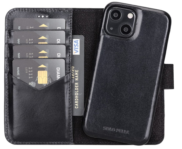 Solo Pelle Lederhülle kompatibel für iPhone 13 Mini in 5.4 Zoll abnehmbare Hülle (2in1) inkl. Karten