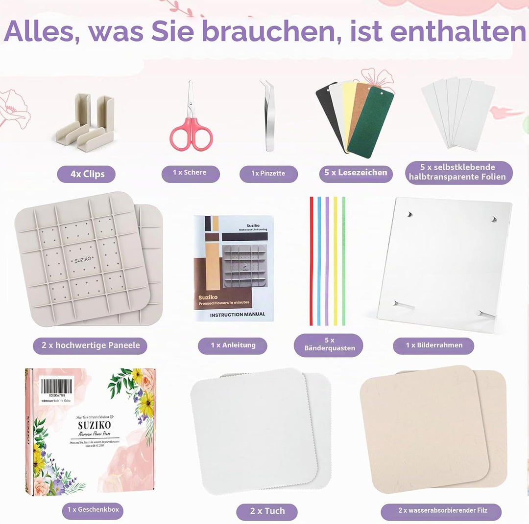 Suziko Aktualisierte 23 cm Grosse Mikrowellenblumenpresse zum Pressen von Blumen und Blättern und zu