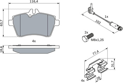 Bosch BP1323 Bremsbeläge - Vorderachse - ECE-R90 Zertifizierung - vier Bremsbeläge pro Set