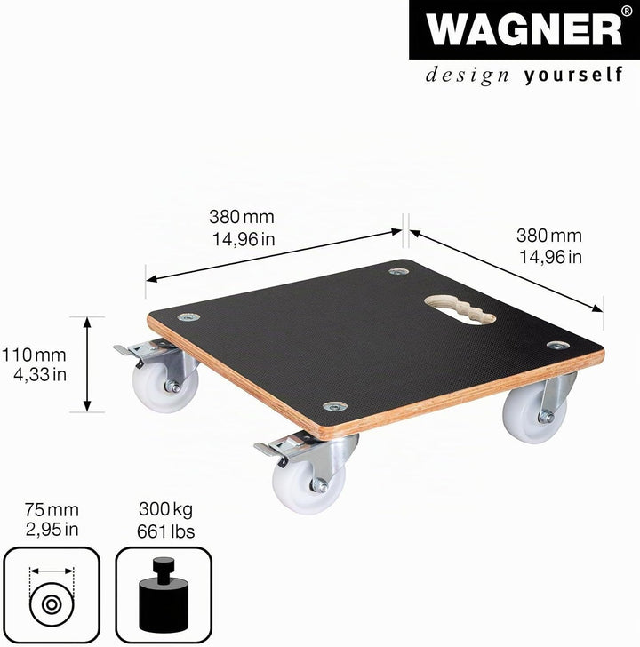 Wagner Pflanzenroller Maxigrip 38 x 38 x 11 cm I Kübelroller f. Aussenbereich + Innenbereich I Trans