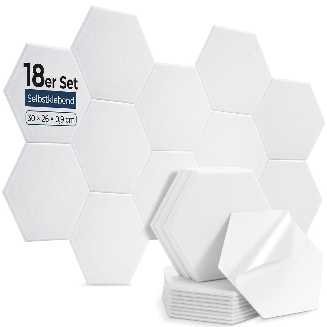 18 Stück Hexagon Akustikplatten Selbstklebend, 30 x 26 x 0,9 cm Hohe Dichte Akustikpaneele, Schallsc