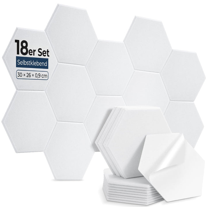 18 Stück Hexagon Akustikplatten Selbstklebend, 30 x 26 x 0,9 cm Hohe Dichte Akustikpaneele, Schallsc