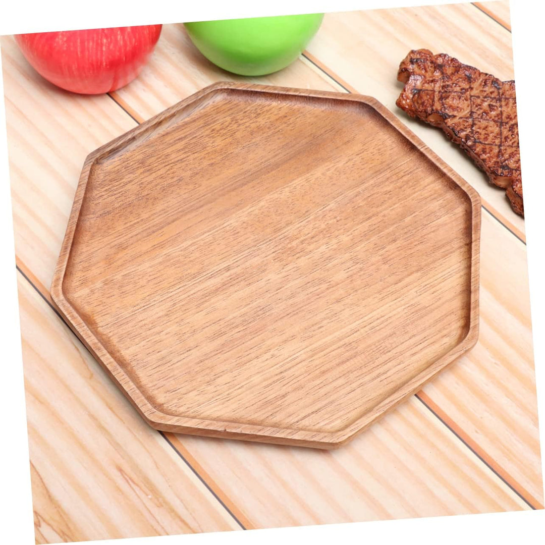 Cabilock Natürliche Holz Tee Tablett Octagon Form Snack Platte Obst Brot Servieren