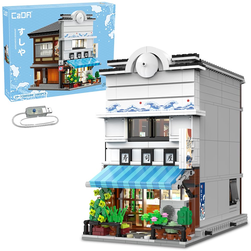 CaDA Master Japanisches Sushi-Haus Bausteinset C66018W Kreativer Stadtbaustein-Bausatz mit Beleuchtu