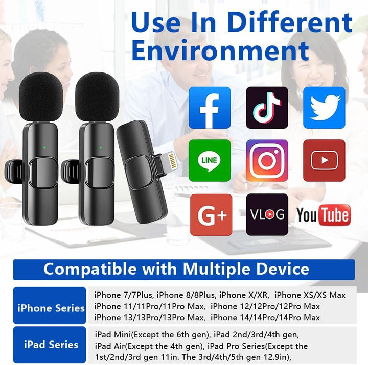 2St Lavalier Mikrofon Kabellos für iPhone/iPad,Plug-Play Lavalier Microphone Wireless Ansteckmikrofo