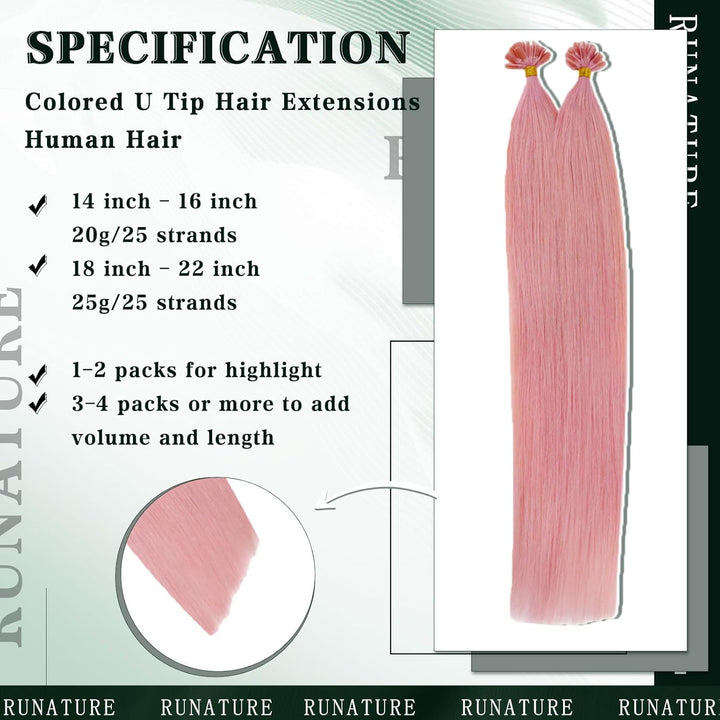 RUNATURE Bonding Extensions Echthaar Rosa 40cm Menschliches Haar Extensions Echthaar Bondings Rosa U