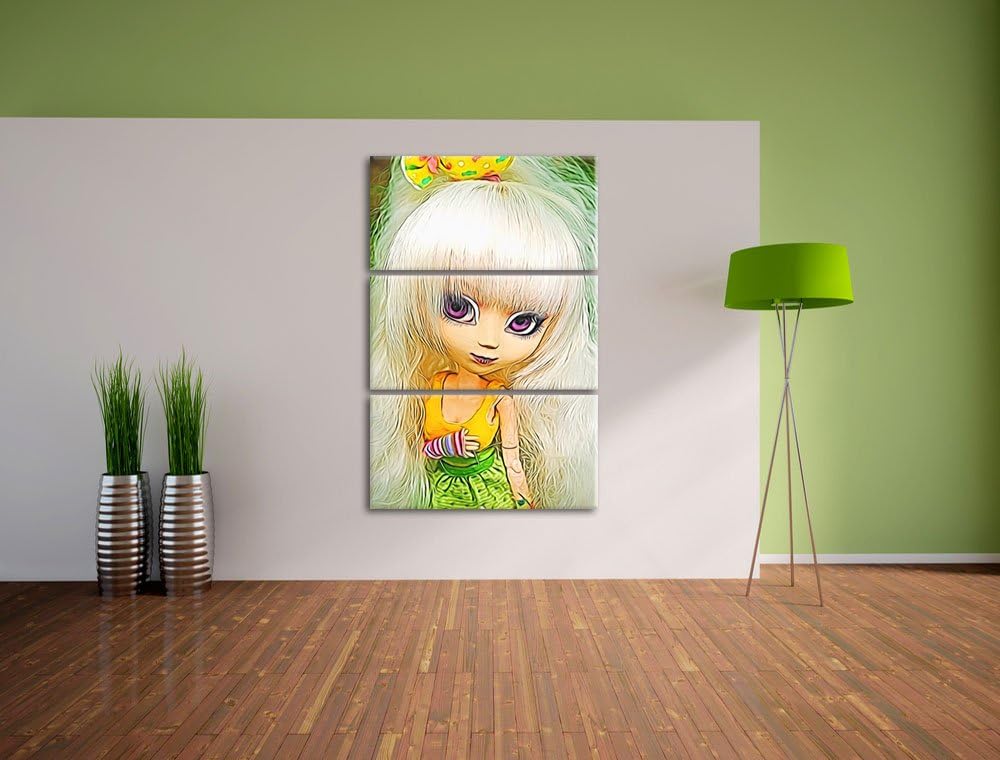 Pullip-Püppchen im 70er-Jahre-Stil NewArt 3-Teiler Leinwandbild 120x80 Bild auf Leinwand, XXL riesig