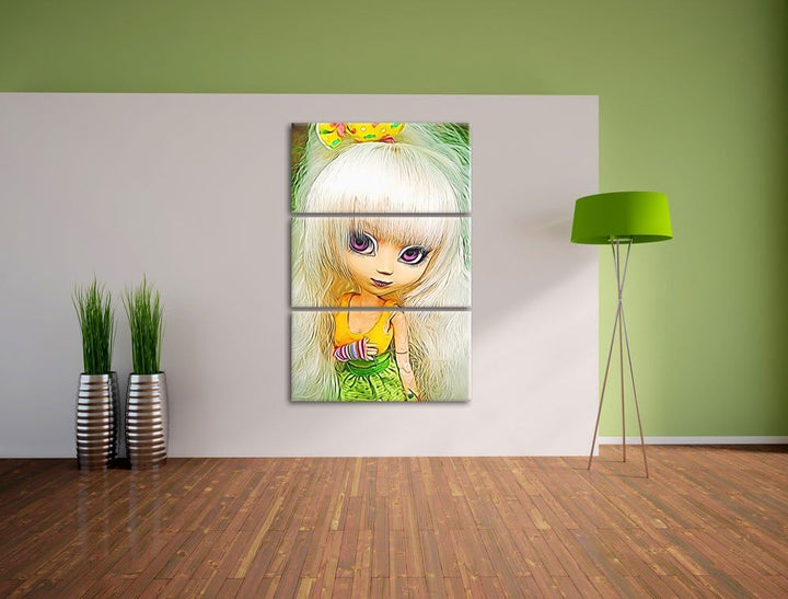 Pullip-Püppchen im 70er-Jahre-Stil NewArt 3-Teiler Leinwandbild 120x80 Bild auf Leinwand, XXL riesig